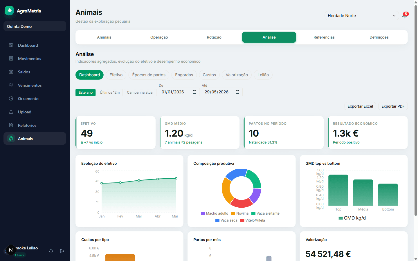 Dashboard de análise pecuária